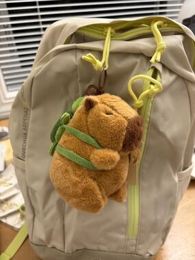 Kids Plush Backpack Charm - Brown Capybara with Green Straps